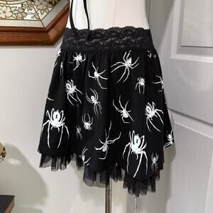 Dolls Kill WIDOW Black & White Spider Pattern Tulle Hem Emo Mini Skirt S